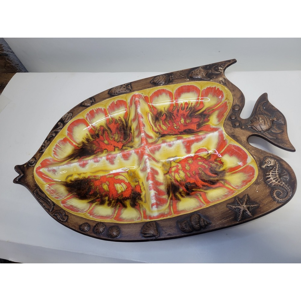 Treasure Craft Fish Shaped Divided Serving Platter MCM‎ Retro Coastal Decor